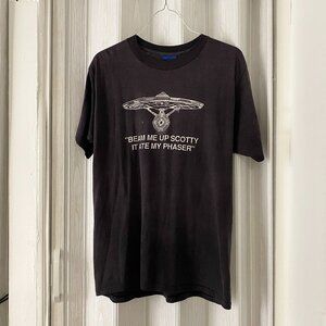 Vintage Black Star Trek T-Shirt - Collectible Sci Fi Shirt - 1980s, size X-Lg